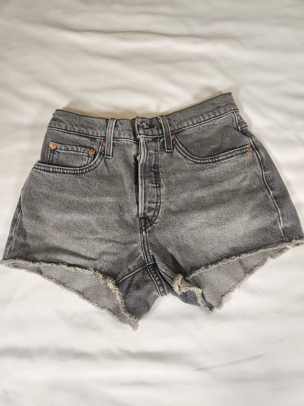 Levi's Gray High-Rise Frayed Denim Shorts
